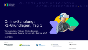 Titelfolie der Online-Schulung KI-Grundlagen, Tag 1 vom 28.07.2026