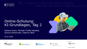 Titelfolie der Online-Schulung KI-Grundlagen, Tag 2 vom 29.07.2026