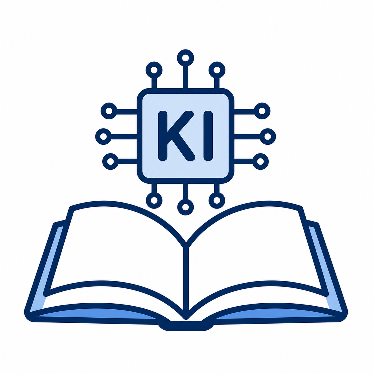 Zeichnung: Buch ist aufgeschlagen, darüber sind die Buchstaben KI